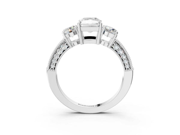 Platinum Radiant Cut Graduated Three Stone Engagement Ring Setting