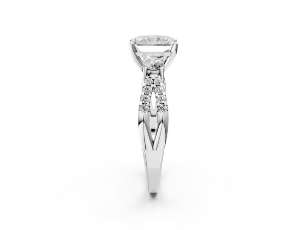 Sterling Silver Radiant Cut Three Stone Engagement Ring Setting with Pave Split Shank