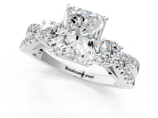 Platinum Radiant Cut Three Stone Engagement Ring Setting with Pave Split Shank