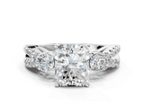 White gold Radiant Three-Stone Diamond Ring with Pavé Split Shank and Four-Prong Setting_155