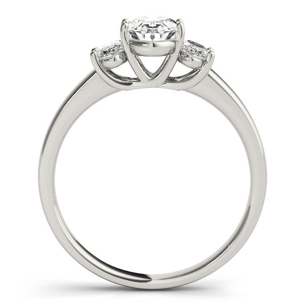 White gold Oval Three-Stone Diamond Ring with Prong Setting on a Classic Band