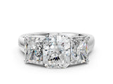 White gold Radiant Three-Stone Diamond Ring with Prong Setting on a Classic Band_15