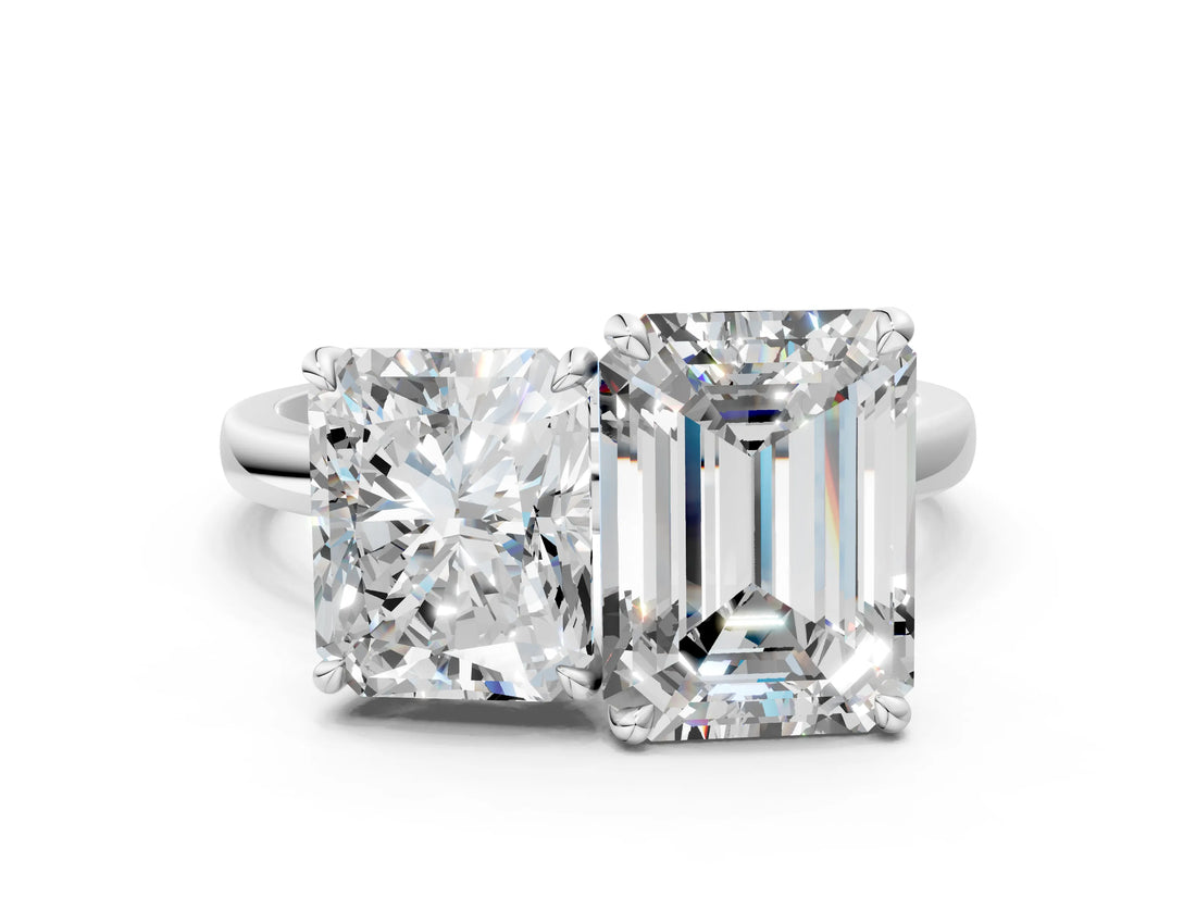 White gold Radiant and Emerald Cut Toi Moi Ring with Prong Setting_46