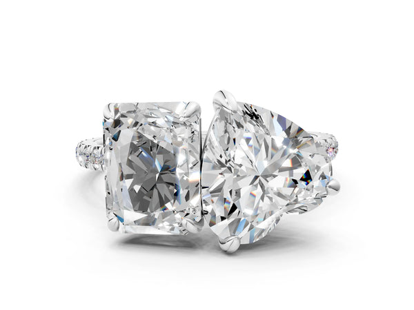 White gold Radiant and Heart Toi Moi Ring with Prong Setting and Micro Pave Band