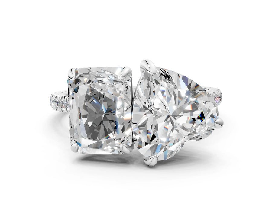 White gold Radiant and Heart Toi Moi Ring with Prong Setting and Micro Pave Band