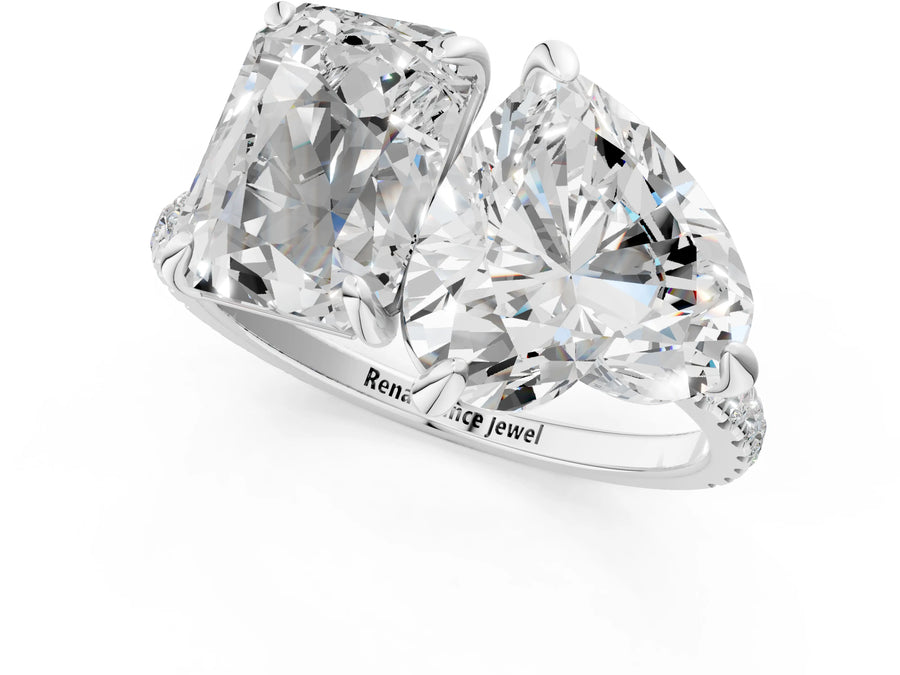 White gold Radiant and Heart Toi Moi Ring with Prong Setting and Micro Pave Band