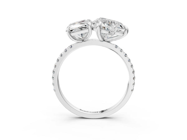 White gold Radiant and Heart Toi Moi Ring with Prong Setting and Micro Pave Band
