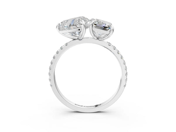 White gold Radiant and Heart Toi Moi Ring with Prong Setting and Pave Band