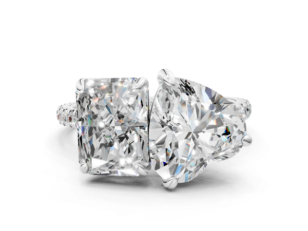 White gold Radiant and Heart Toi Moi Ring with Prong Setting and Pave Band