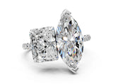 White gold Radiant and Marquise Toi Moi Ring with Prong Setting and Pave Band