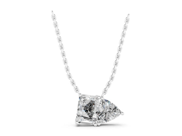 Platinum Radiant and Trillion Diamond Two-Stone Pendant with Prong Setting