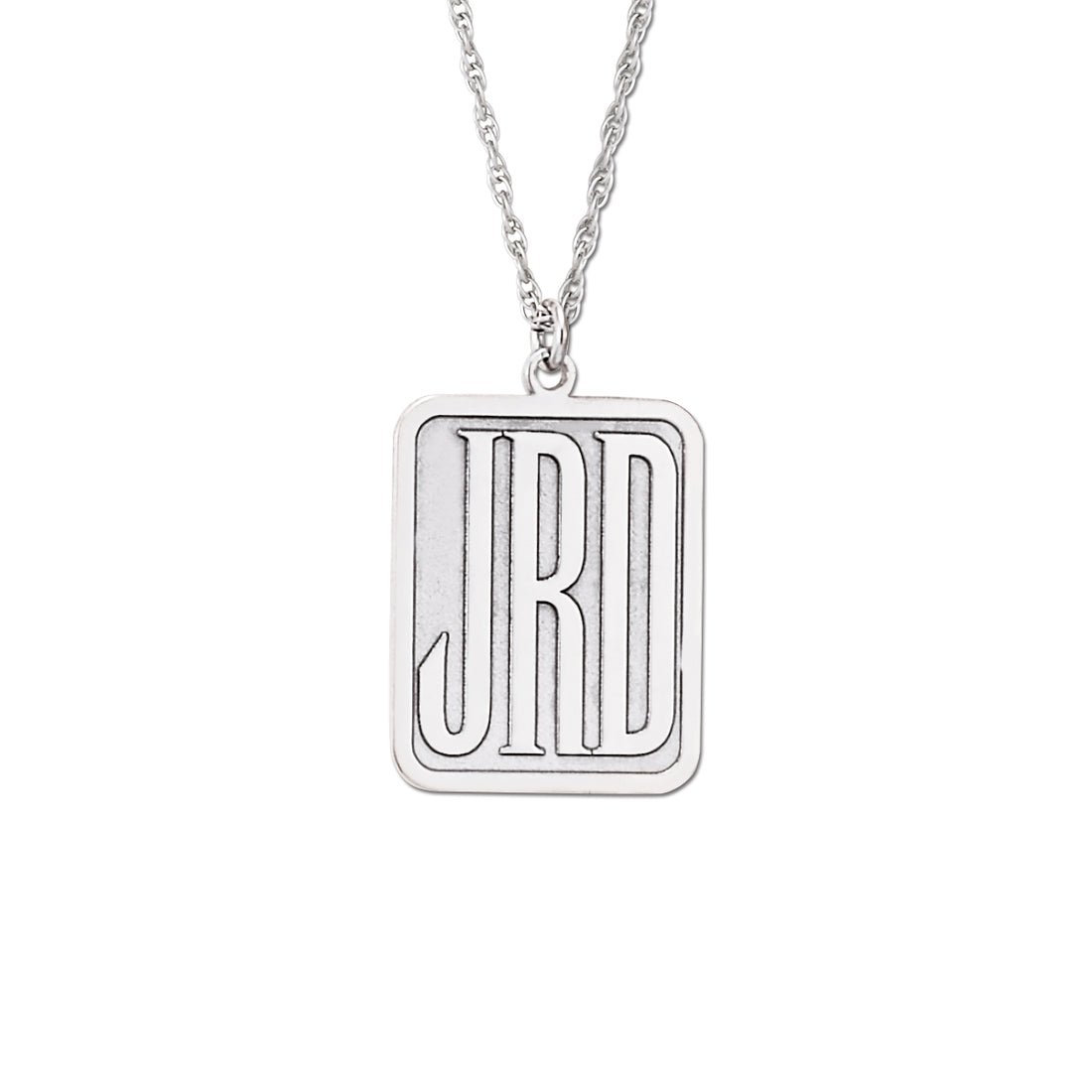 White gold Rectangular Monogram Pendant Necklace
