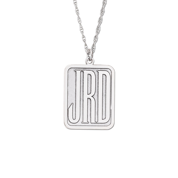 Silver Rectangular Monogram Pendant Necklace