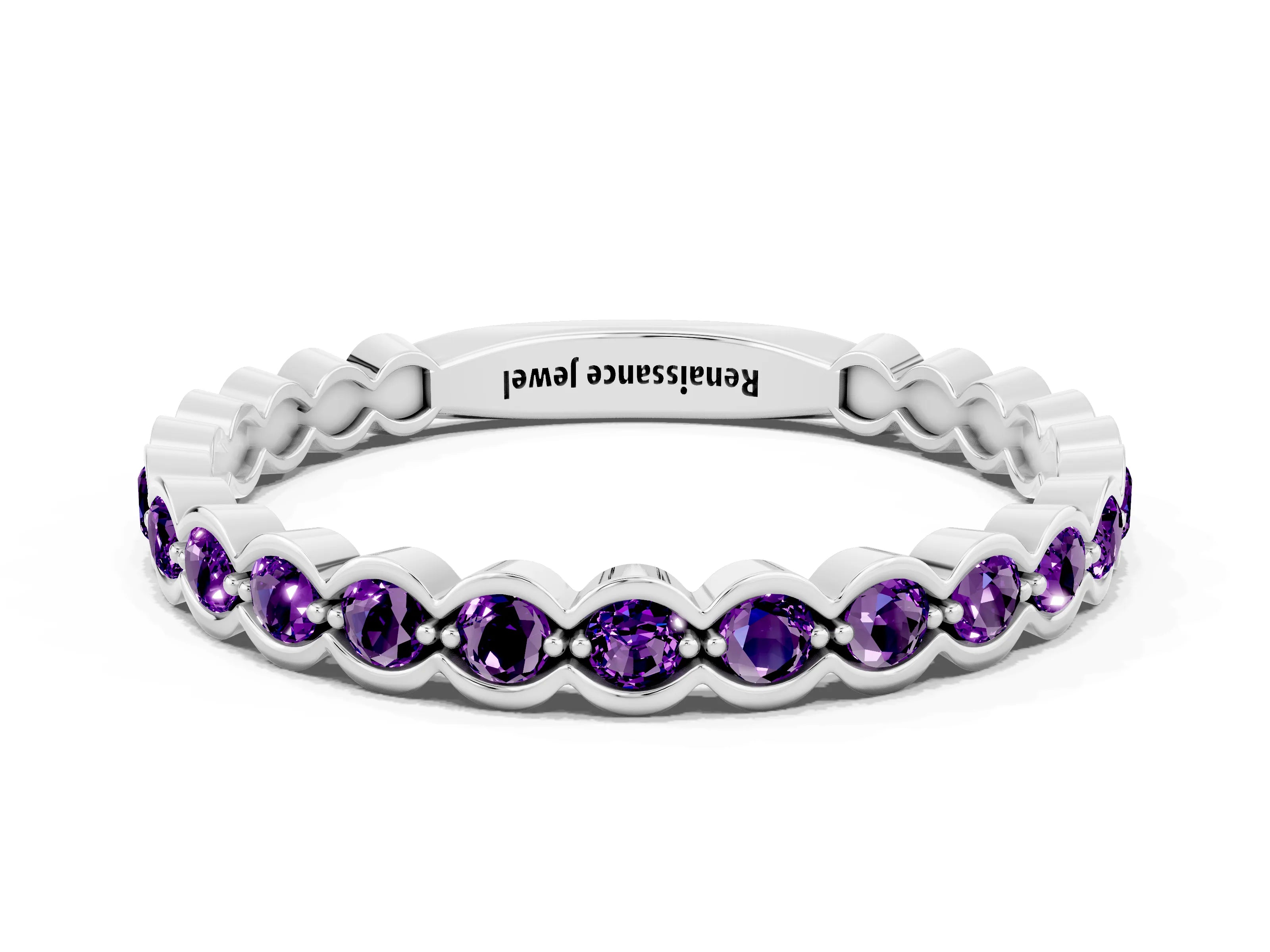 White gold Round Amethyst Bezel Set Eternity Band_18