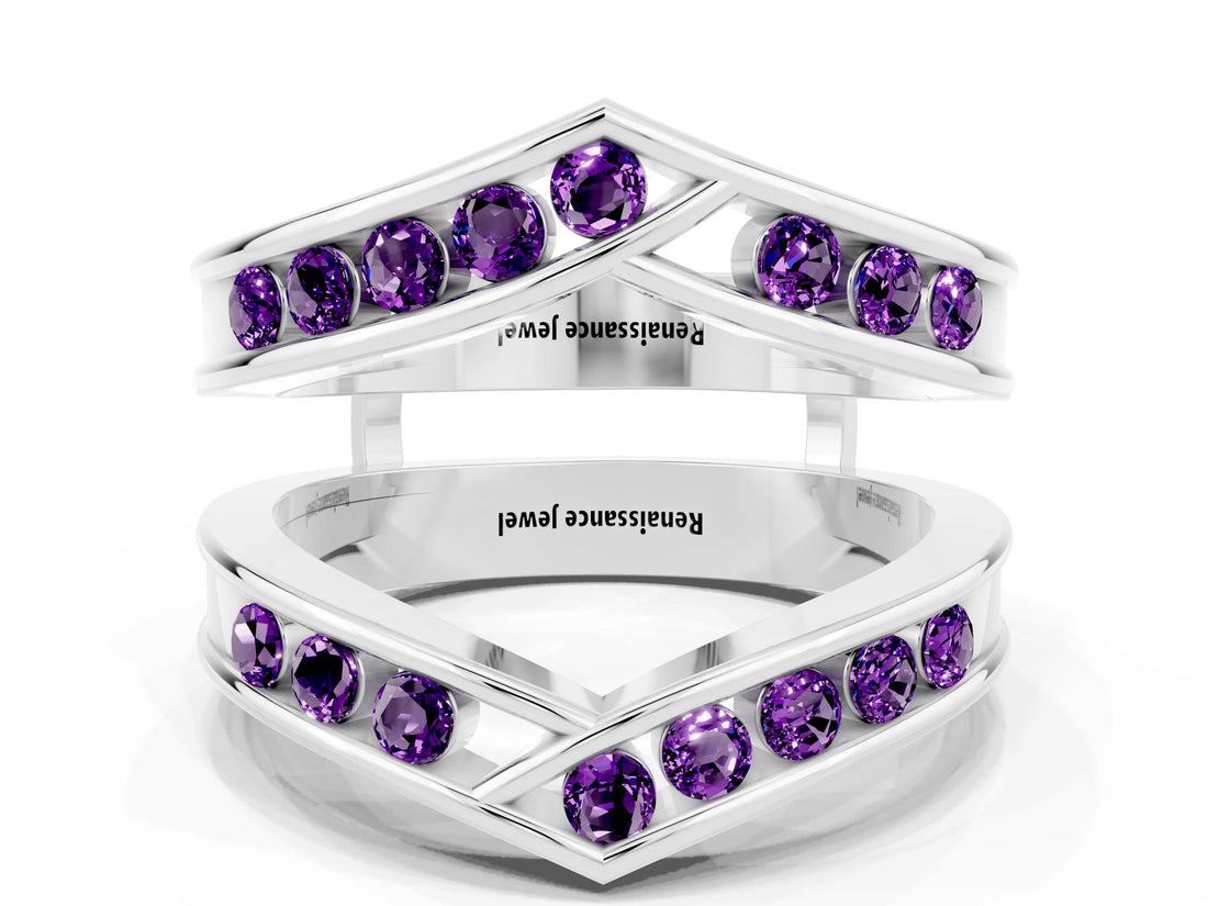 White gold Round Amethyst Channel-Set Chevron Band_6