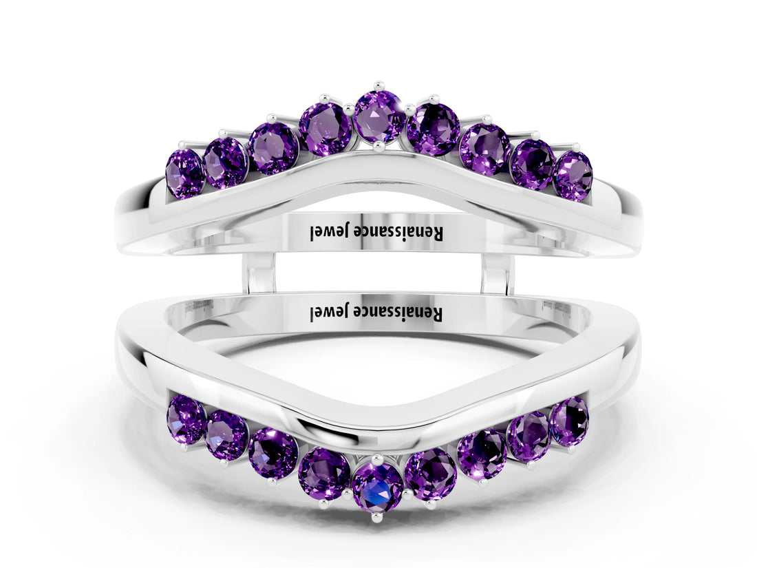 White gold Round Amethyst Chevron Contour Band with Prong Setting_6