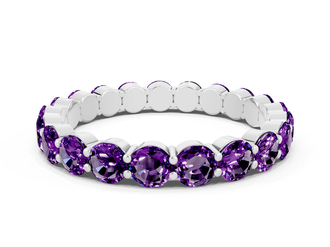 White gold Round Amethyst Eternity Band with U-Prong Setting_30