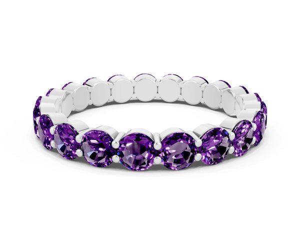 Silver Round Amethyst Eternity Band with U-Prong Setting