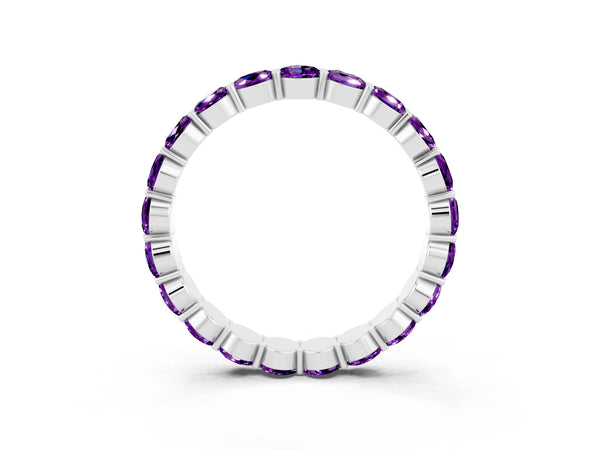 Silver Round Amethyst Eternity Band with U-Prong Setting