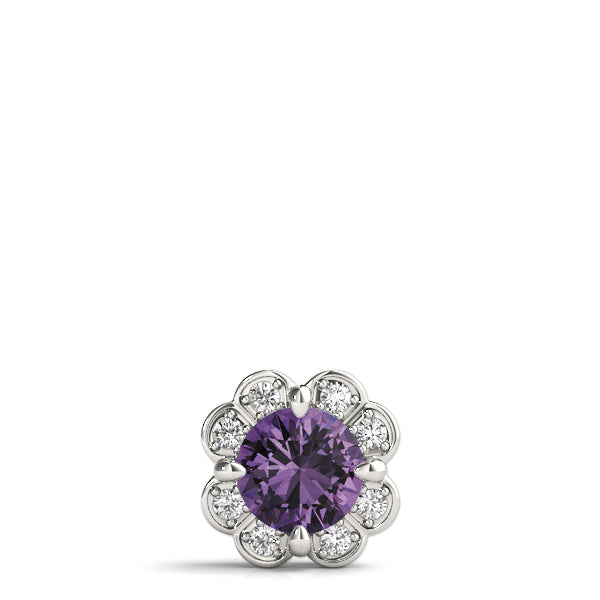 Silver Round Amethyst Flower Halo Pendant with Four-Prong Setting