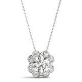 White gold Round Amethyst Flower Halo Pendant with Four-Prong Setting