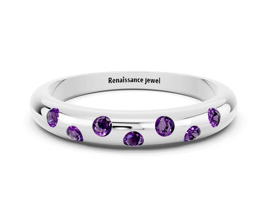 White gold Round Amethyst Flush-Set Comfort Fit Band_6