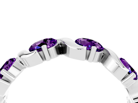 White gold Round Amethyst Half Eternity Band with Wave Prong Setting_10