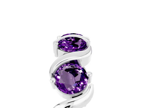 White gold Round Amethyst Half Eternity Band with Wave Prong Setting_11