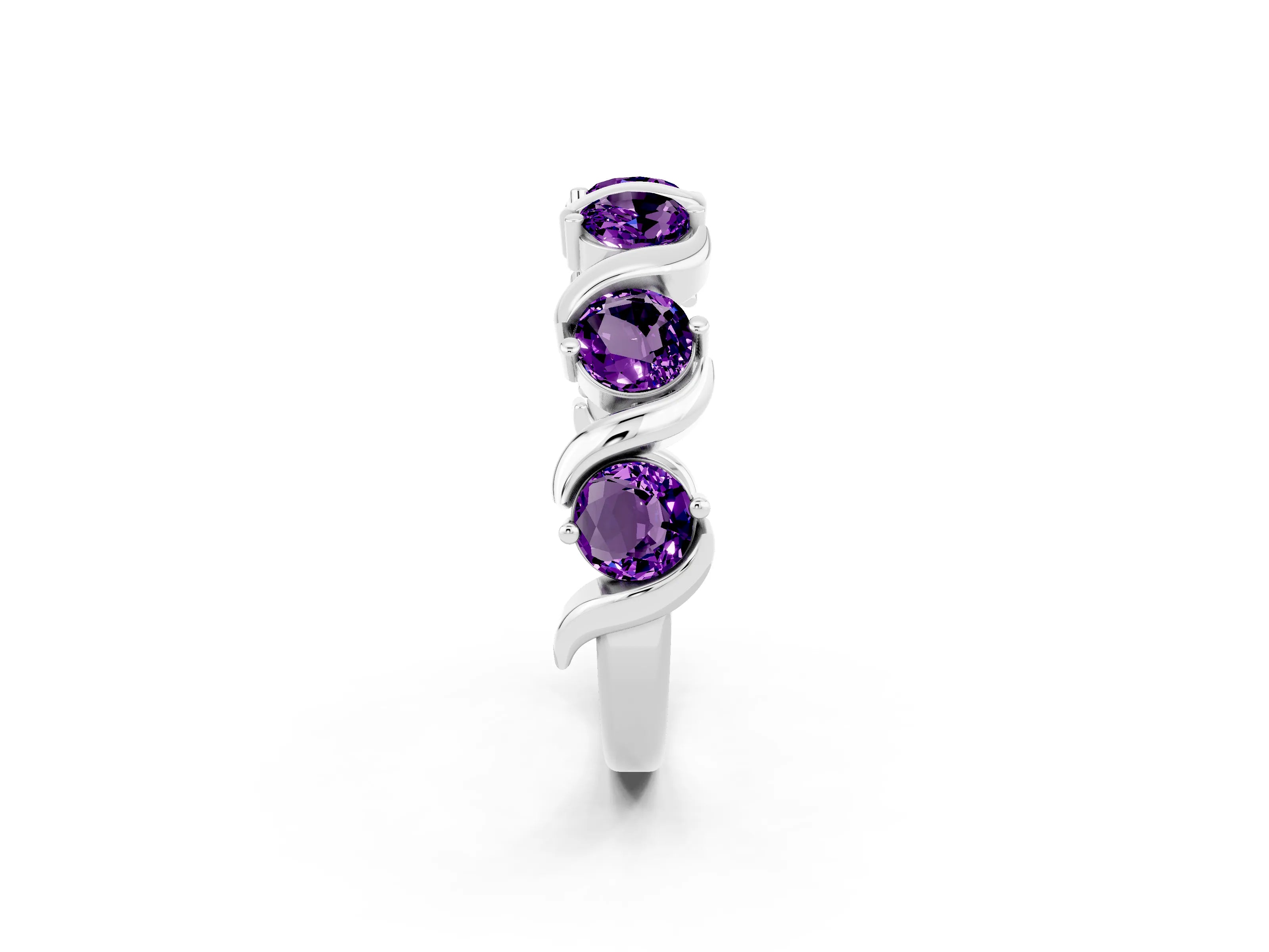 White gold Round Amethyst Half Eternity Band with Wave Prong Setting_8