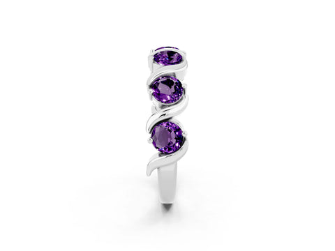 White gold Round Amethyst Half Eternity Band with Wave Prong Setting_8