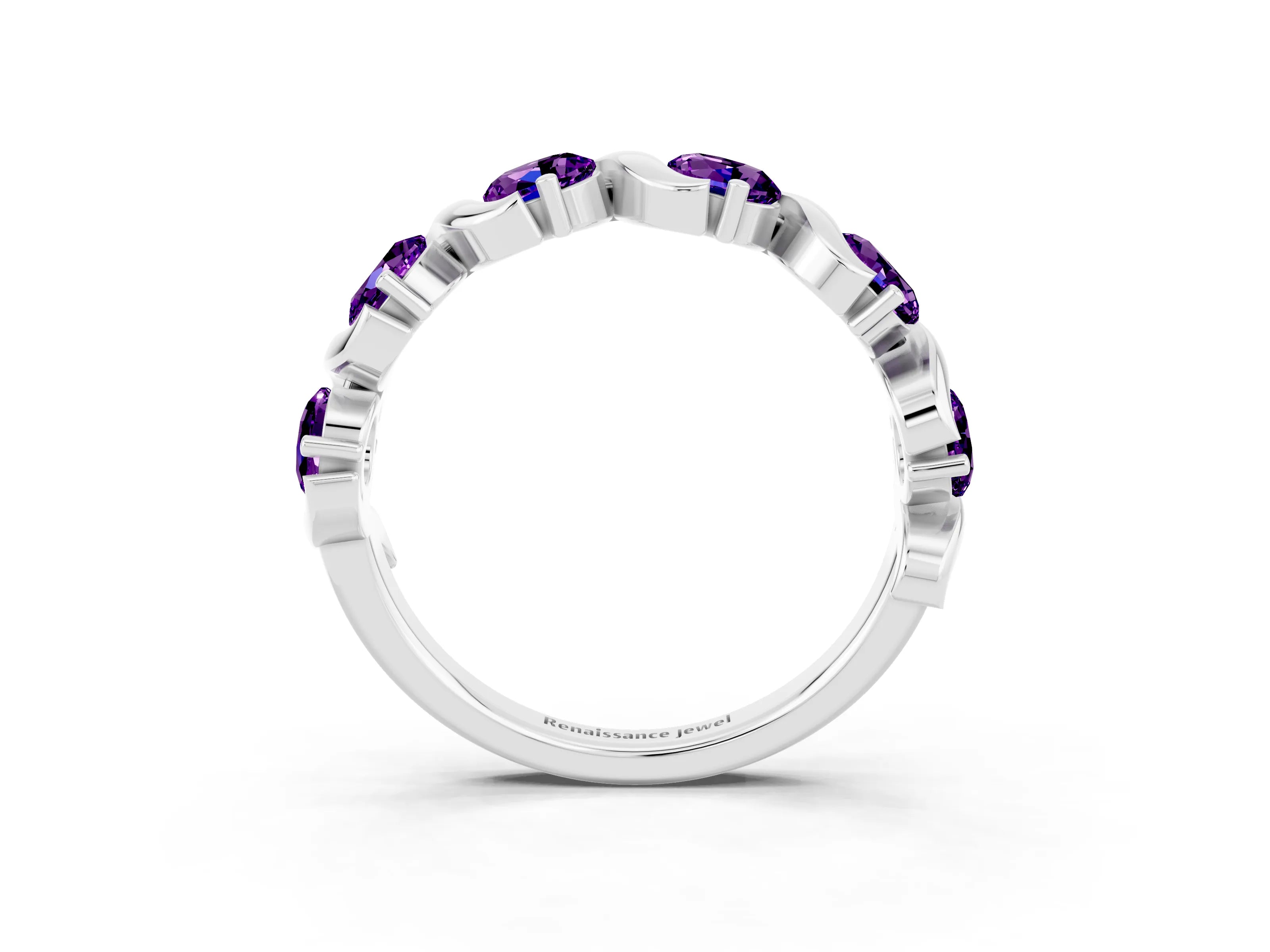 White gold Round Amethyst Half Eternity Band with Wave Prong Setting_9