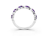 White gold Round Amethyst Half Eternity Band with Wave Prong Setting_9