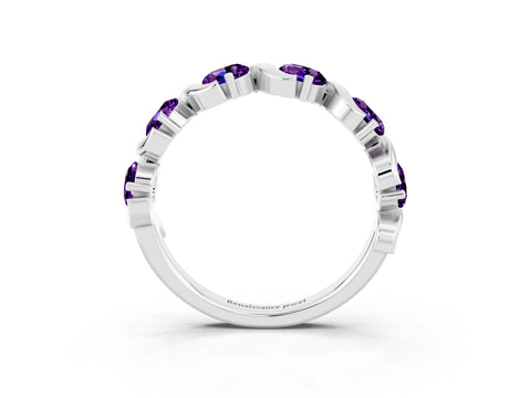 White gold Round Amethyst Half Eternity Band with Wave Prong Setting_9