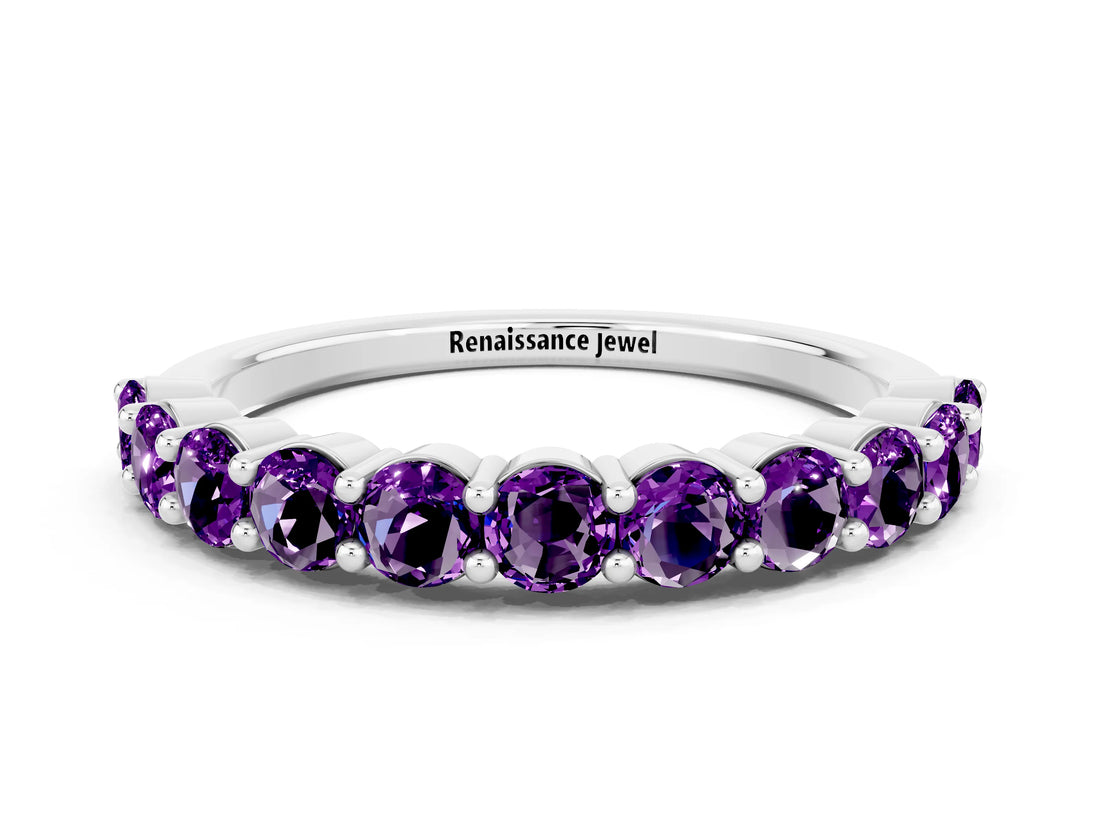 White gold Round Amethyst Half-Eternity Prong-Set Band_6