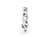White gold Round Amethyst Leaf Eternity Band with Bezel Setting_38