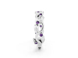 White gold Round Amethyst Leaf Eternity Band with Bezel Setting_44