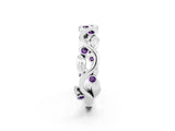 White gold Round Amethyst Leaf Eternity Band with Bezel Setting_80