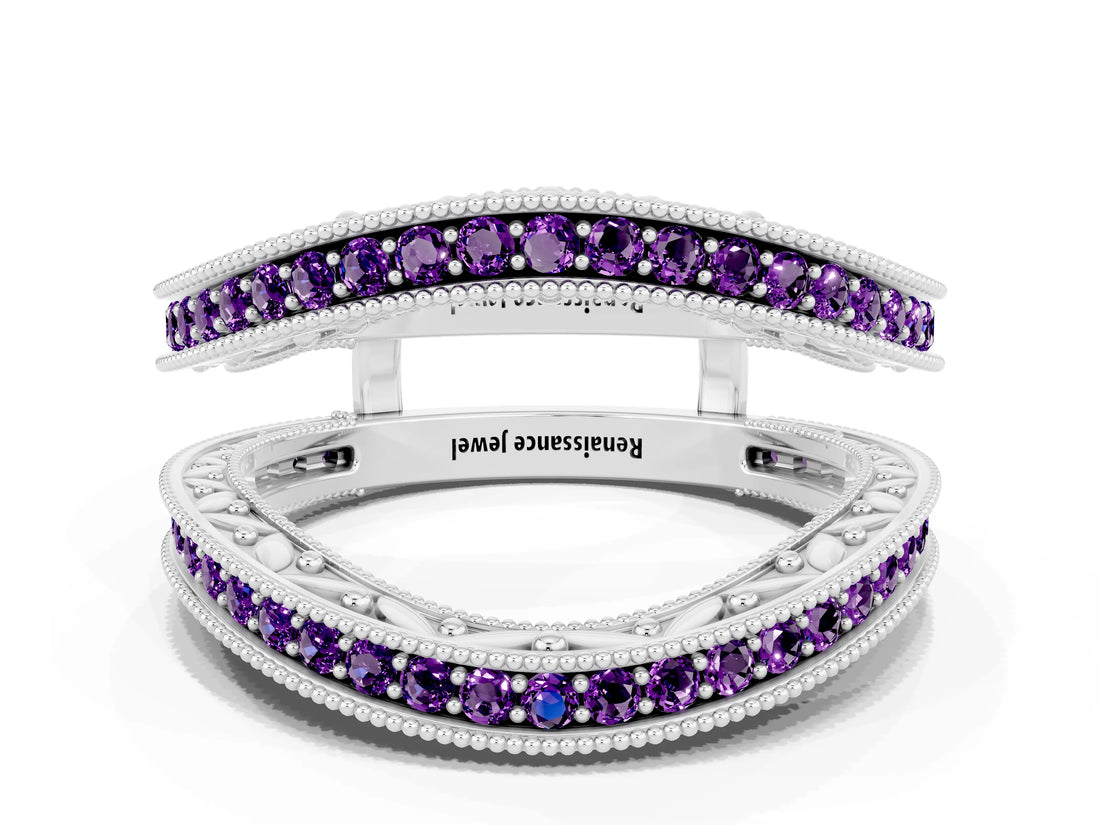 White gold Round Amethyst Milgrain Eternity Band with Channel Setting_18