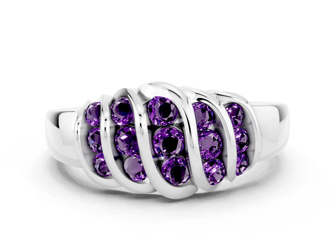White gold Round Amethyst Multi-Row Crossover Band_6