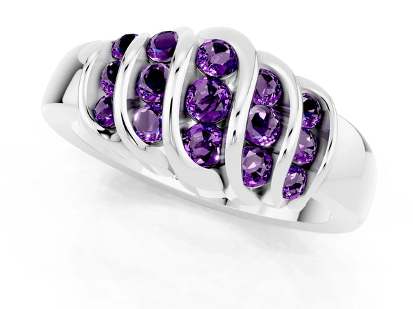 White gold Round Amethyst Multi-Row Crossover Band