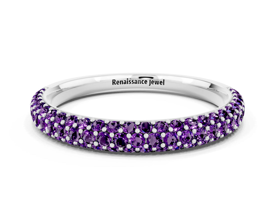 White gold Round Amethyst Pavé Eternity Band with Shared Prong Setting_6