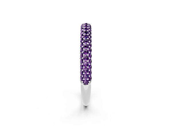 Silver Round Amethyst Pavé Eternity Band with Shared Prong Setting