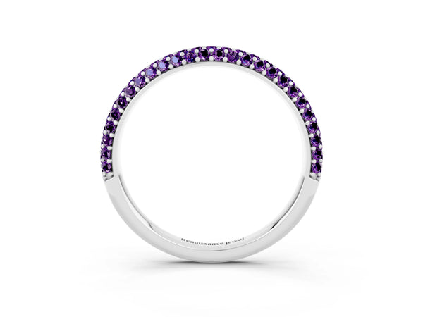 Silver Round Amethyst Pavé Eternity Band with Shared Prong Setting