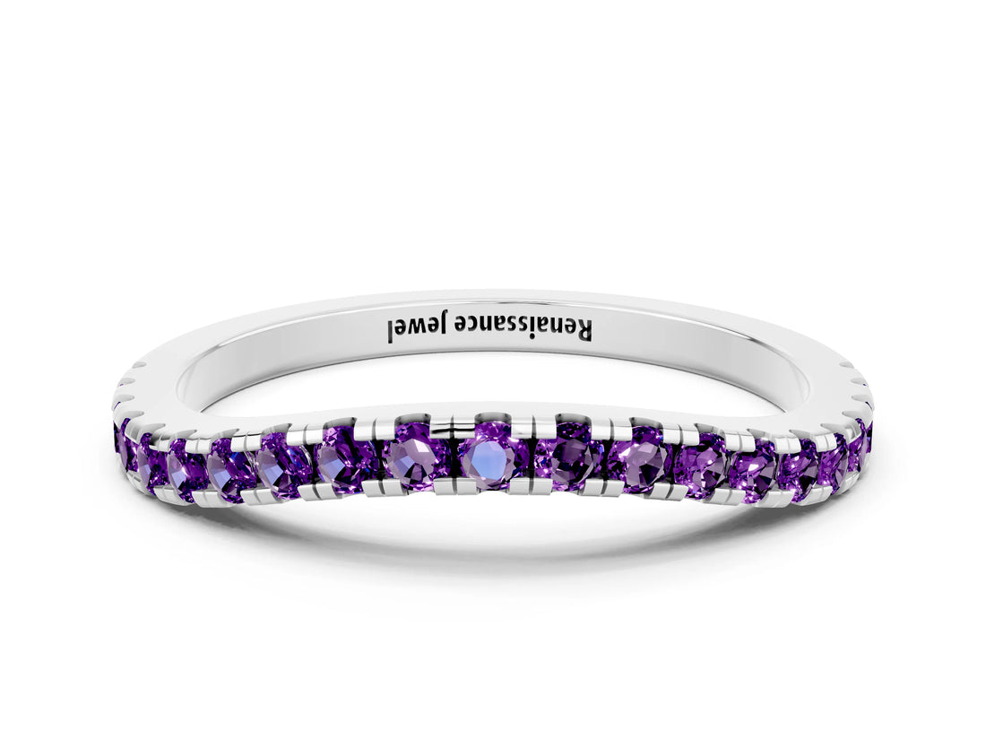 White gold Round Amethyst Pavé Half Eternity Band with Shared Prong Setting_6