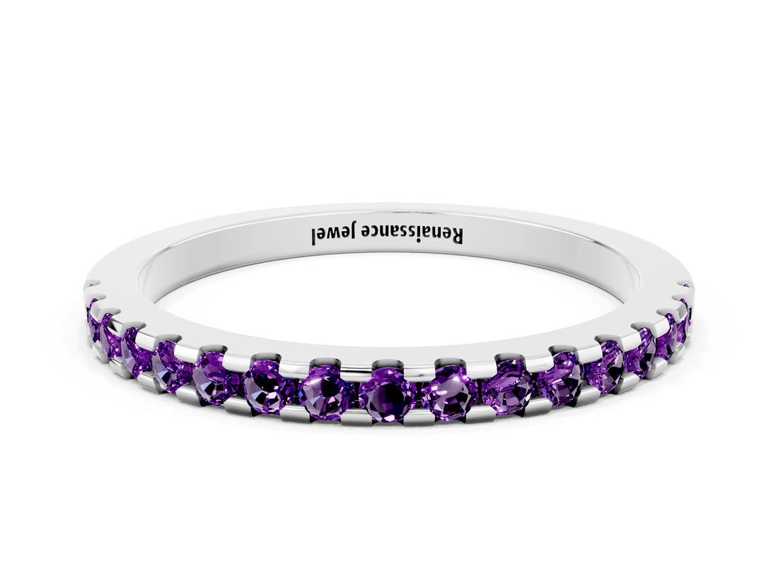 White gold Round Amethyst Pavé Set Eternity Band with Micro Prong Setting_6