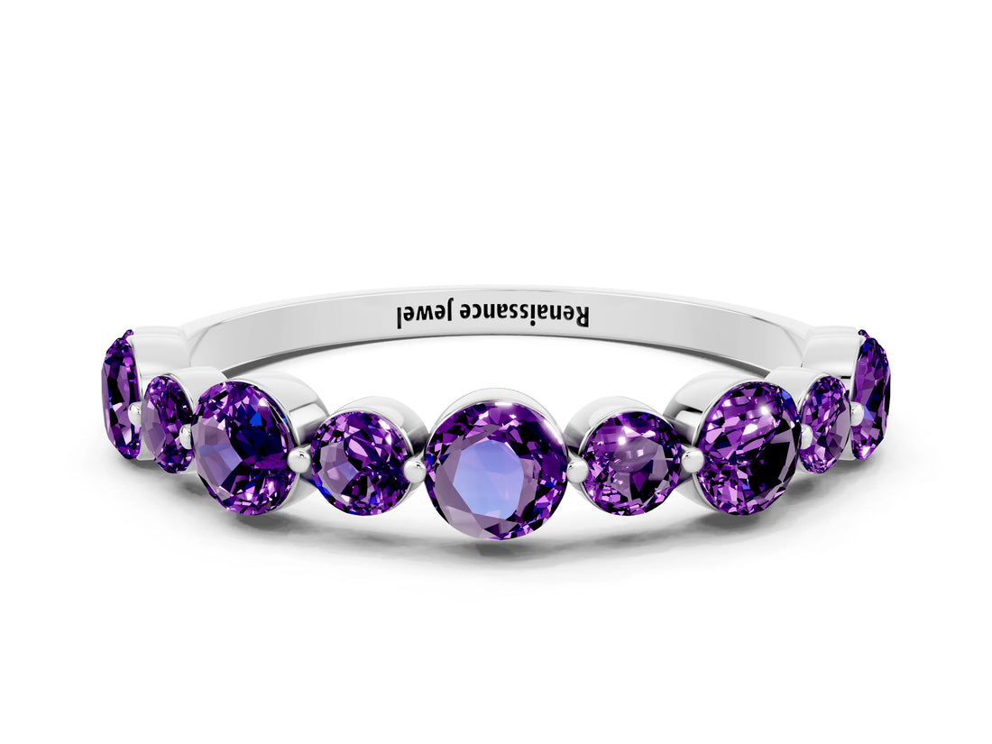 White gold Round Amethyst Scalloped Prong Set Eternity Band_18