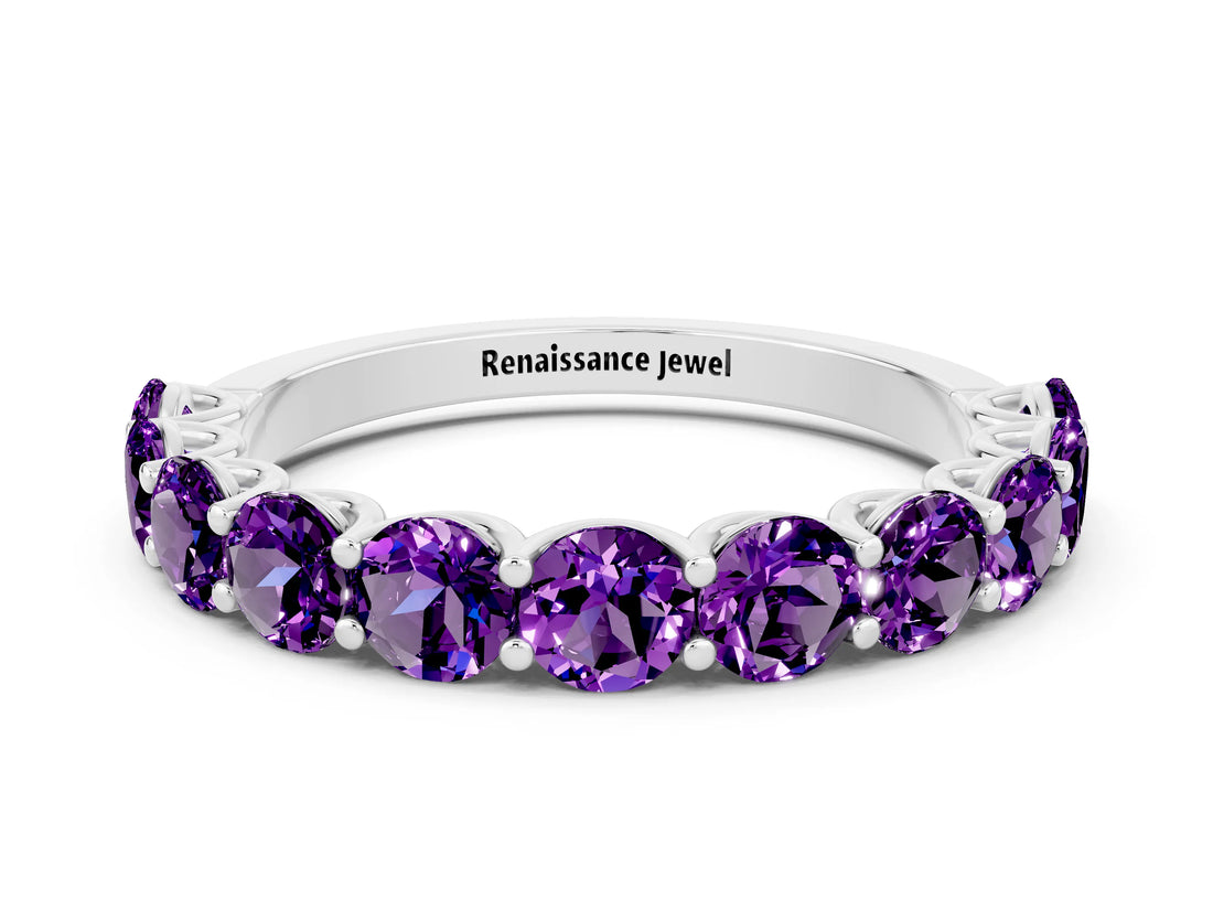 White gold Round Amethyst Shared Prong Eternity Band_6