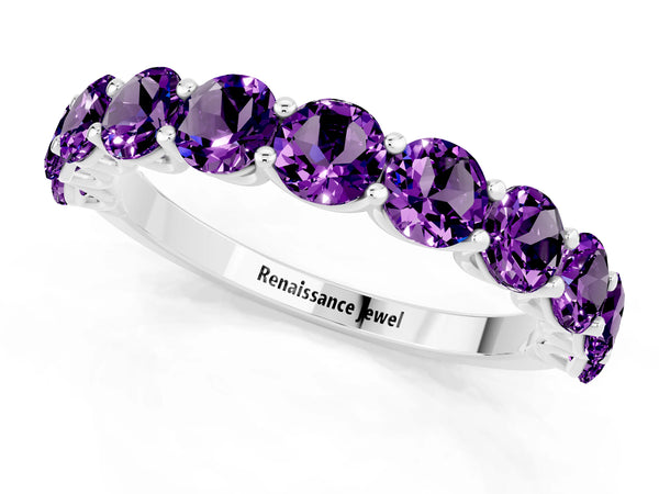 Sterling Silver Round Amethyst Half Eternity Band with Open U Shared Prongs