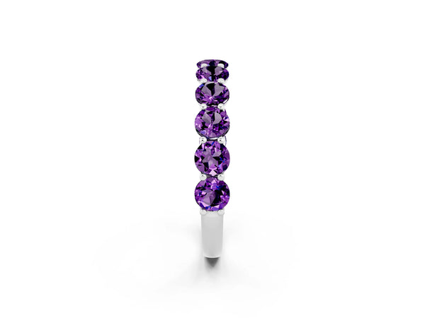 Sterling Silver Round Amethyst Half Eternity Band with Open U Shared Prongs