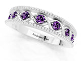 White gold Round Amethyst Twist Milgrain Band with Bezel Setting_13